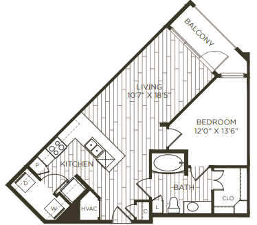 1 bedroom 1 bathroom floor plan C at Station at Old Town, Lewisville, Texas